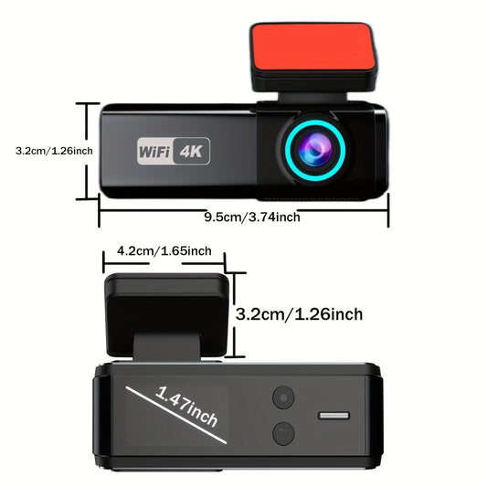 4K Dual Lens Dash Camera with 1080P Rear Camera, Night Vision, Loop Recording, Motion Detection, Gravity Sensor, 64GB Optional Memory Card, 1080P Rear Camera, Stylish Car Accessory