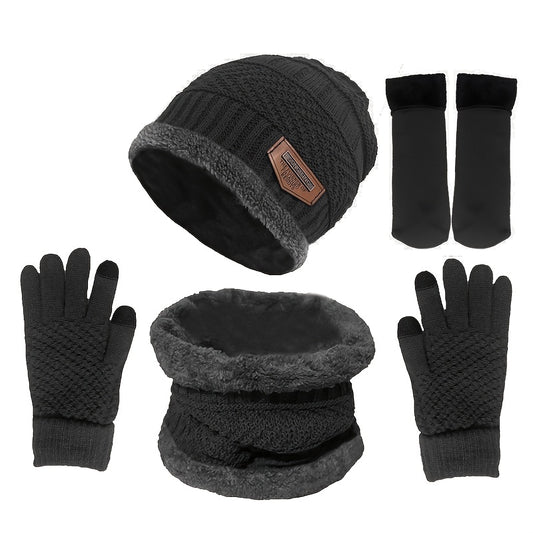 4pcs Set Men Winter Hat Scarf Gloves Socks Set Warm Women Beanie Hats Neck Warmer Non Slip Gloves