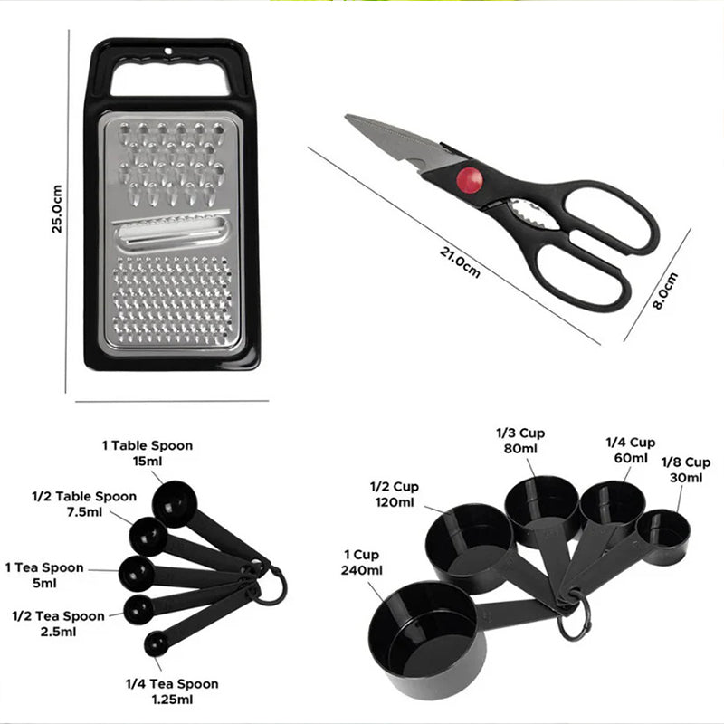 17PCS Cooking Utensil Plastic Kitchen Tool Utensil Cutlery Set Cooking Spatula Spoon Can Opener Peeler Whisk