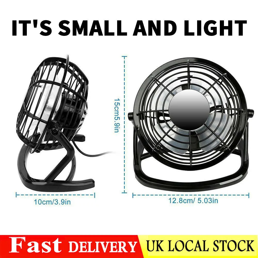 USB Desk Fan - Mini Personal Air Cooler with 3 Speeds, Ultra Quiet Cooling Fan for Office/Bedroom/Study (Portable & Adjustable)