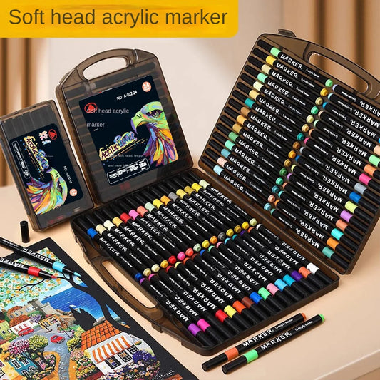 24/80 Colors Soft Headed Different Color Acrylic Marker Pen, Color Art Graffiti Pen, Waterproof, Opaque, Water-Based Soft Headed