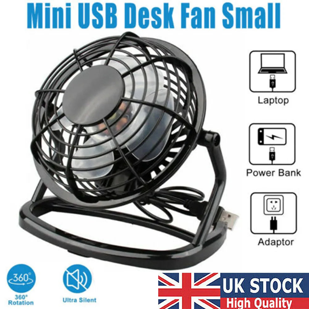 USB Desk Fan - Mini Personal Air Cooler with 3 Speeds, Ultra Quiet Cooling Fan for Office/Bedroom/Study (Portable & Adjustable)
