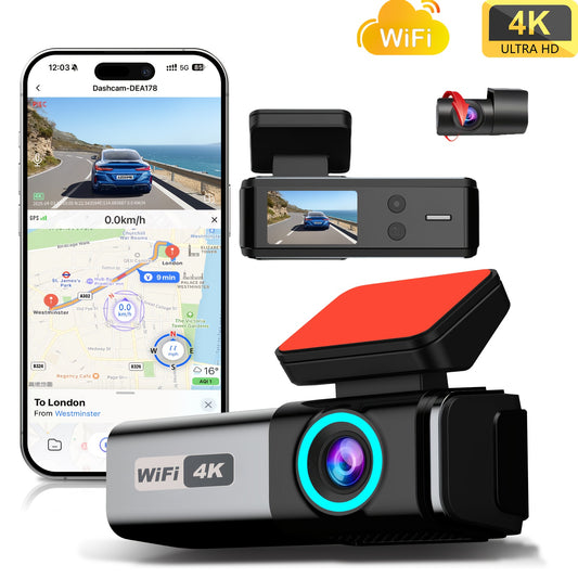 4K Dual Lens Dash Camera with 1080P Rear Camera, Night Vision, Loop Recording, Motion Detection, Gravity Sensor, 64GB Optional Memory Card, 1080P Rear Camera, Stylish Car Accessory